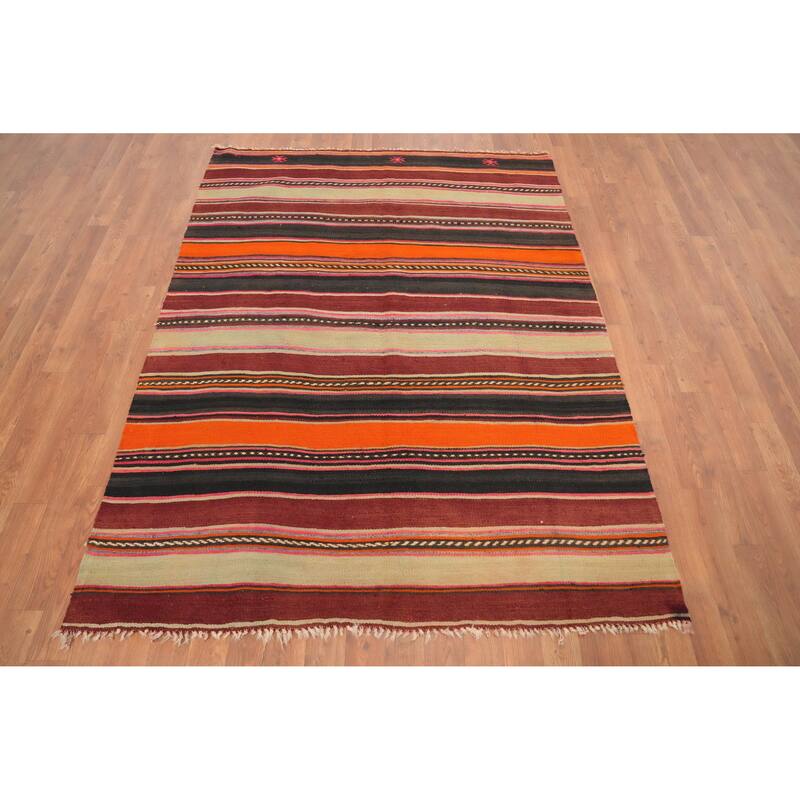 Hand Woven Oriental 100% Wool Carpet Southwestern Tribal Multi-Colored Kilim Area Rug - 5' 11'' X 4' 6''