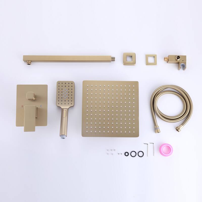 Wall Mount Shower Faucet with Hand Shower Brass 3-Setting Spray Brass Complete Shower System with Pressure Balance Valve