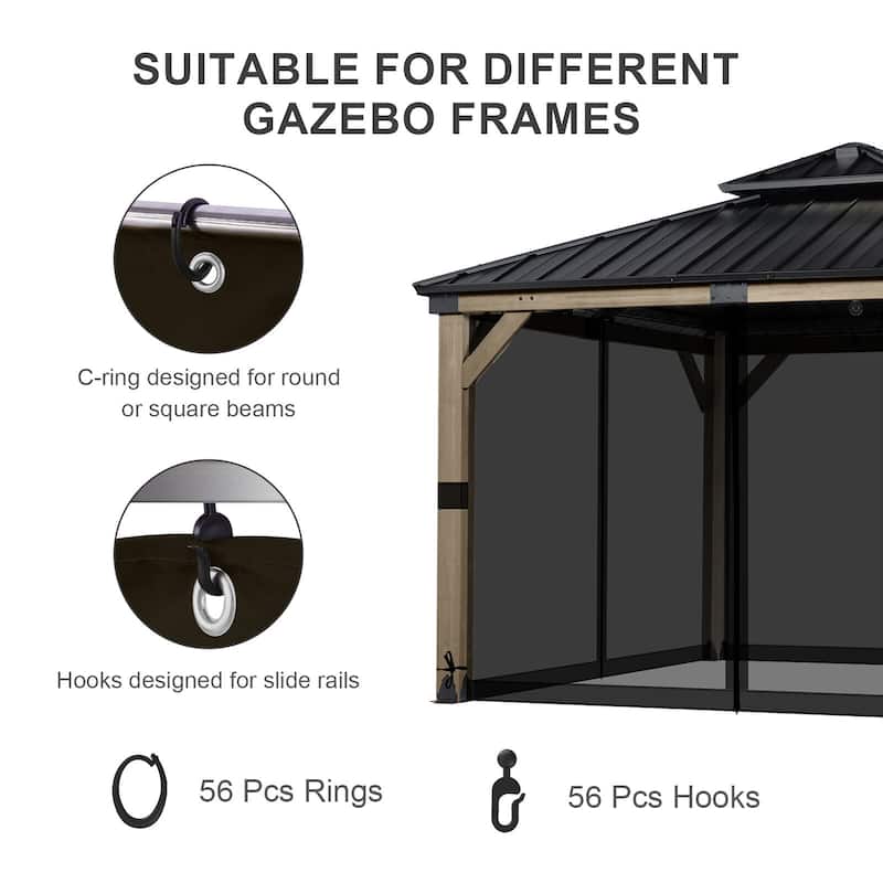 Aoodor 10'x10' Replacement Gazebo Mosquito Netting 4 Panels Sidewalls