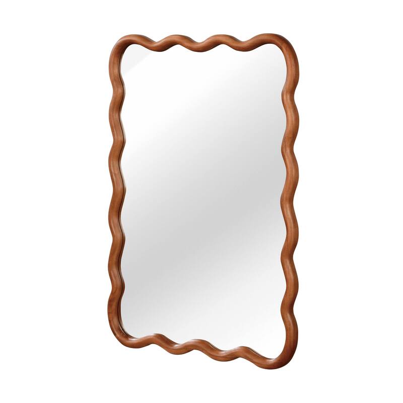 Wavy Rectangle Solid Wood Frame Decorative Mirror - Antique Brown