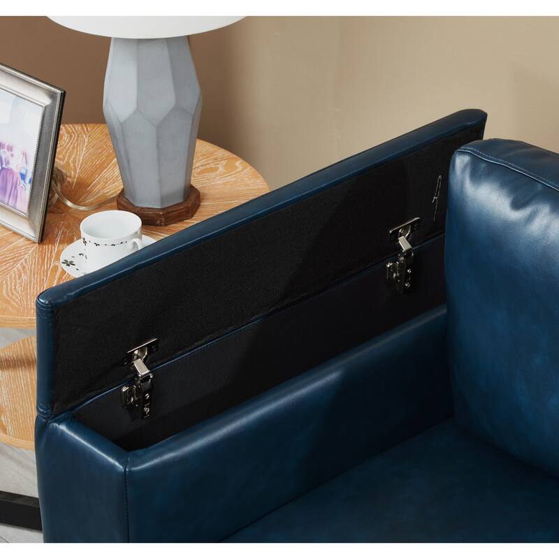 93.7" Modern Style Sofa Faux Leather Couch,Square Arm Sofa With Cup Holder,Storage Sofa,Upholstered PU Leather