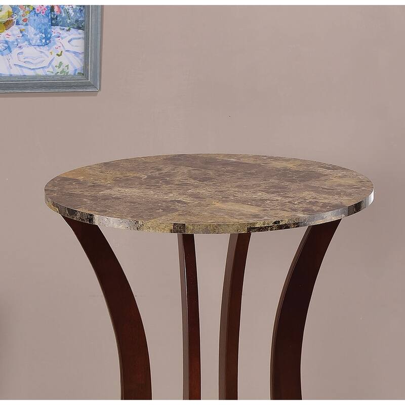 Round Marble Top Accent Table in Brown