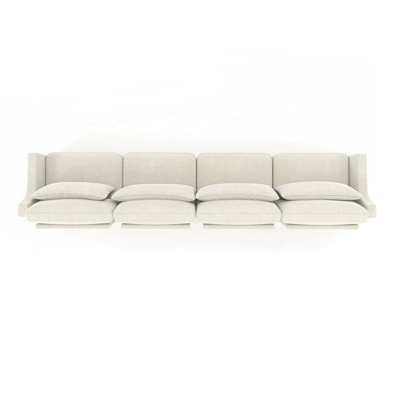 Four seater chenille sofa with lumbar pillow