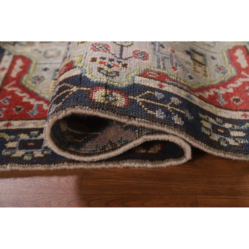 Grey Geometric Kazak Indian Rug Handmade Wool Carpet - 3'0"x 4'10"