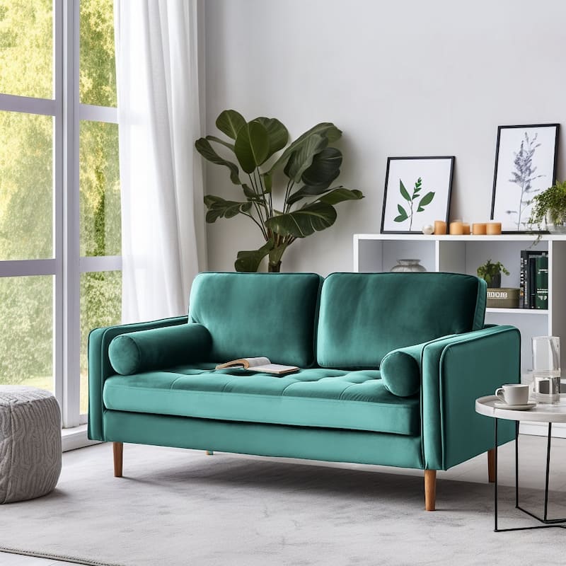 Banavos 58'' Velvet Square Arm Loveseat - Teal