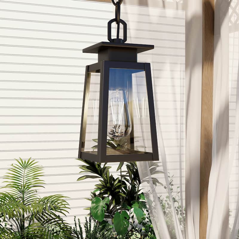 Modern Matte Black 1-Light Outdoor Pendant Light - 5"Wx5"Ex10.43"H - 5"Wx5"Ex10.43"H - Matte Black