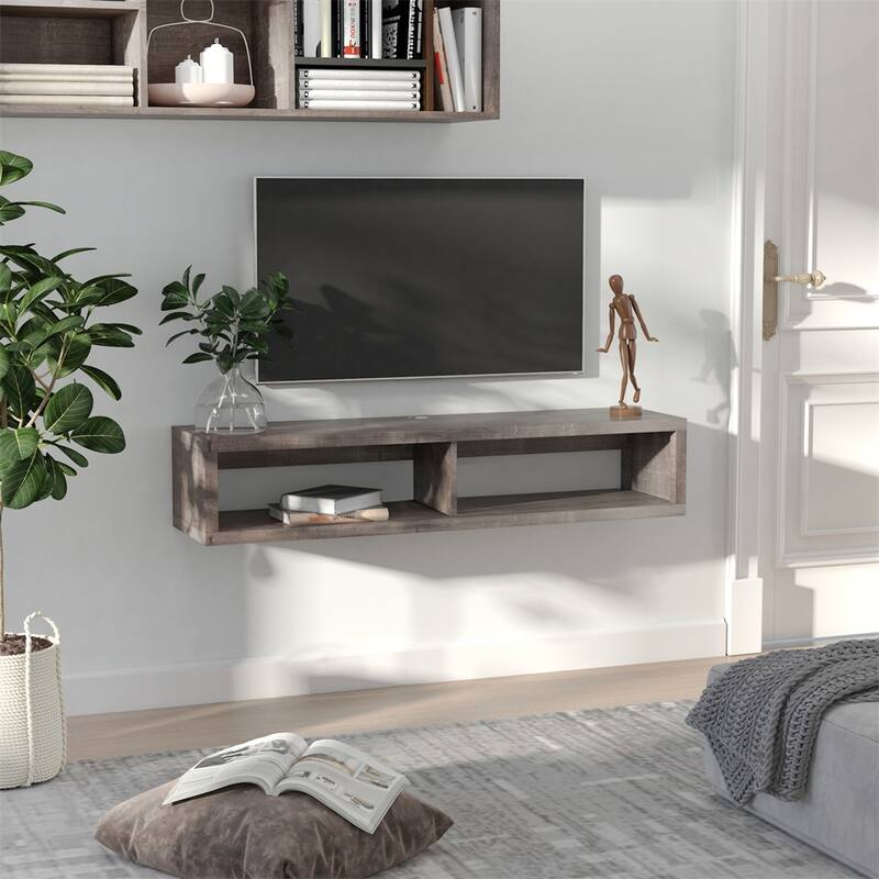 Wall Mounted TV Stand, Media Console Floating Storage Shelf, Dark Grey