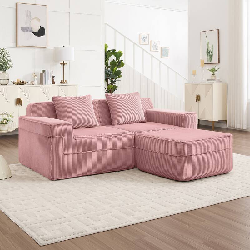 2 Seat L Shape Sectional Sofa, Cloud Sofa Couch with Deep Seat, Loveseat Sofa with Throw Pillows and Movable Ottoman