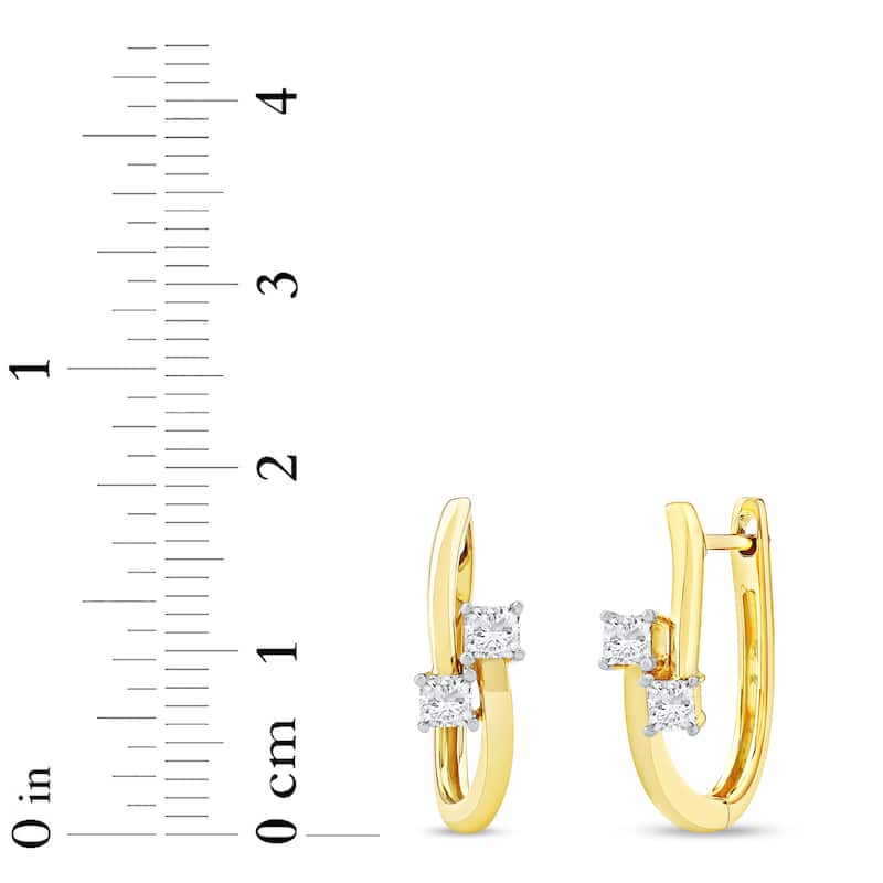 1/3ct TDW Diamond Two Stone Hoop Earrings in 10k Yellow Gold for Women