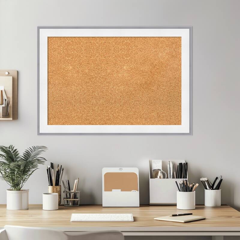 Maya White Silver Framed Cork Board - Bulletin Board, Organization Board, Pin Board