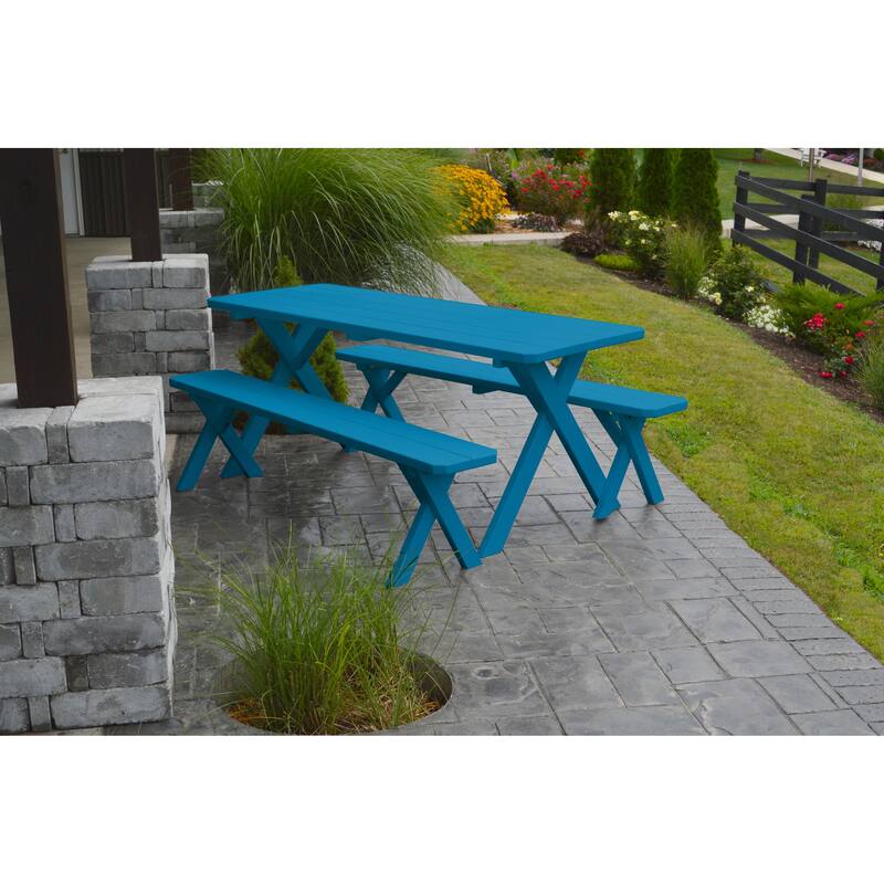 Pine 5' Cross-Leg Picnic Table with 2 Benches - Caribbean Blue
