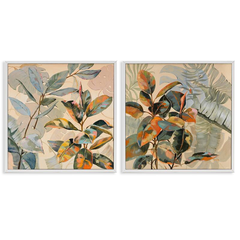 Stupell Neutral Tropical Organics Framed Giclee Art Design By Dusza (Set of 2) - 17 x 17 - White