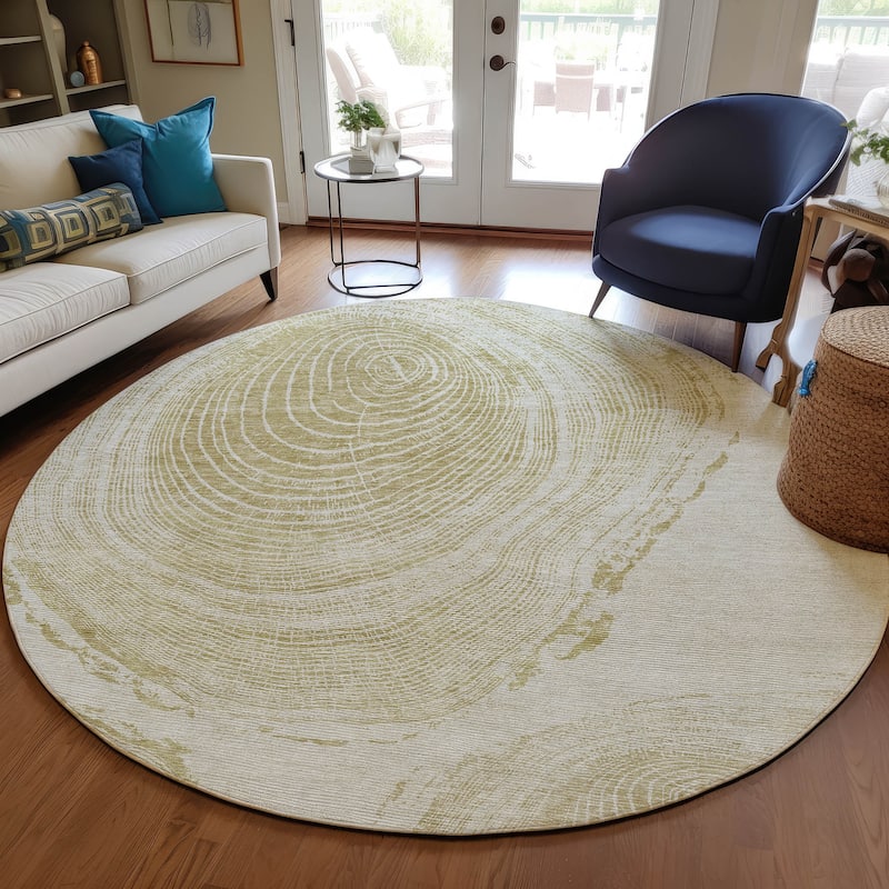 Machine Washable Indoor/ Outdoor Chantille Modern Tree Rug - Khaki - 8' x 8'