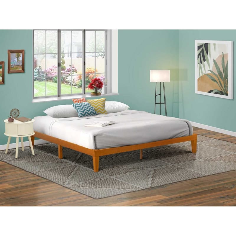 King Size Platform Bed Frame - Solid Wood Legs, Oak Finish - Modern Bedroom Furniture