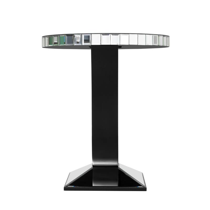 Modern Mirrored Side Table with Black Wood Base