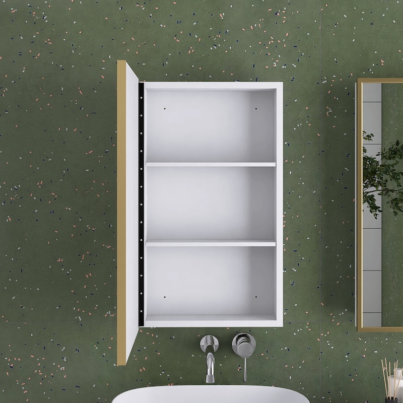 16" x 28" Wall Mounted Gold Framed Storage Bathroom Medicine Cabinet with Mirror - 16" x 28"