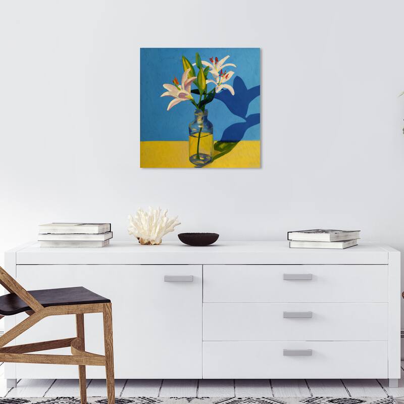 Wynwood Studio Canvas Floral and Botanical I think Summer Florals Blue and Mustard Traditional Wall Art Canvas Print - 20 x 20