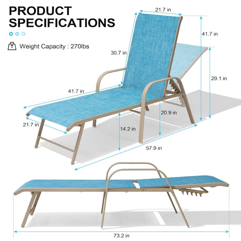 Outdoor Patio Lounger Aluminum Adjustable Chaise Lounge Chairs with Arms (Set of 2/4) - See Picture