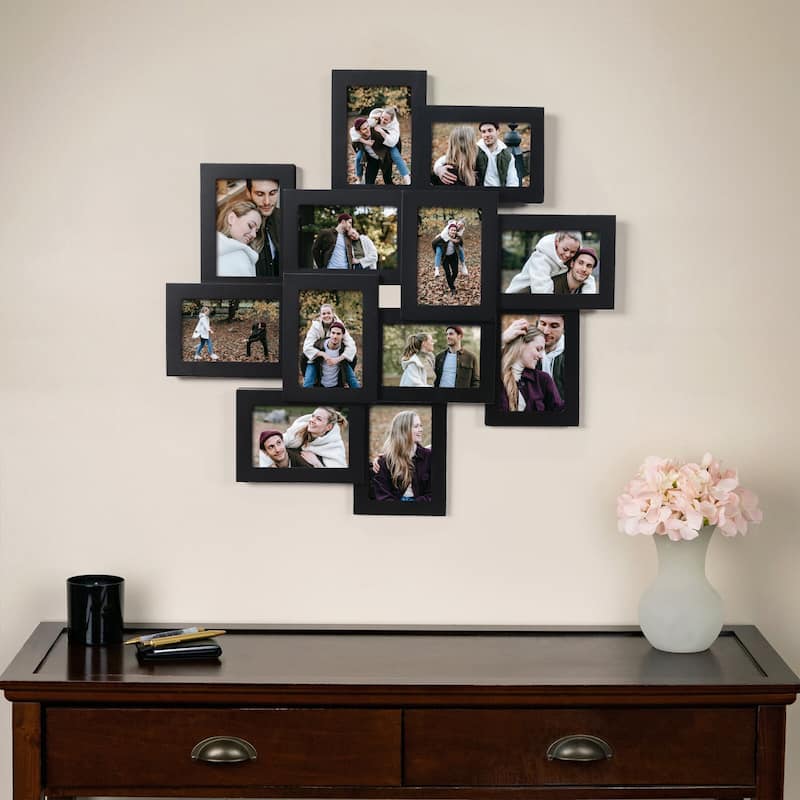 Adeco 12 Opening 4 x 6" Black Collage Wall Picture Frame - Black-Need-Assembly