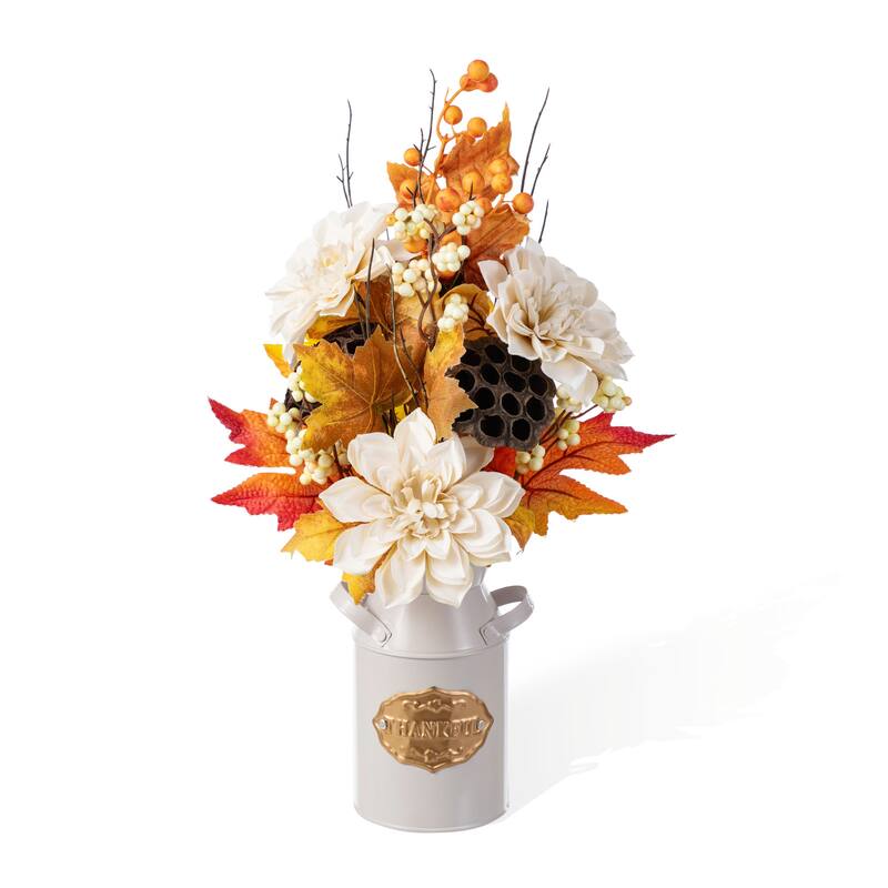 Glitzhome 24"H Fall Maple Leaf Pumpkin Urn Table Tree Thanksgiving