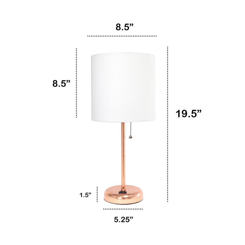 19.5" Power Outlet Metal Lamp in Rose Gold w White Shade
