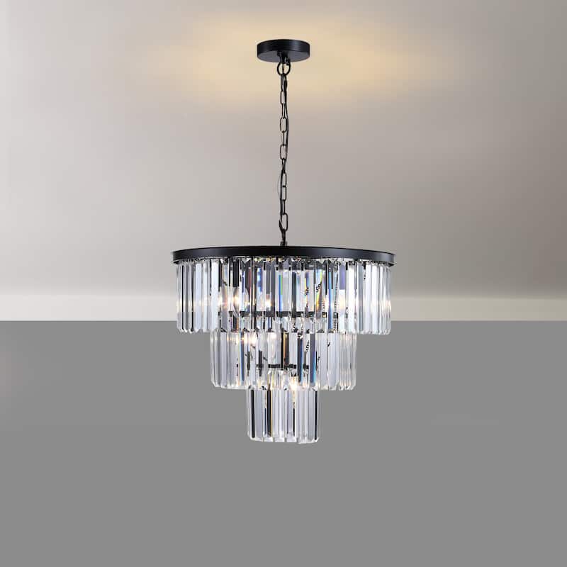 Black Luxury Crystal Chandelier Modern Chandeliers Lights Fixture Hanging Pendant Light Fixture Dia 19.7 Inch-Black
