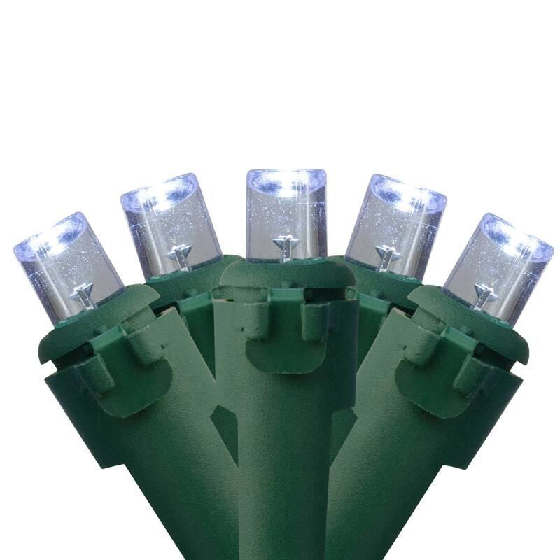 300 Pure White LED Wide Mini Christmas Lights - 74.75 ft Green Wire