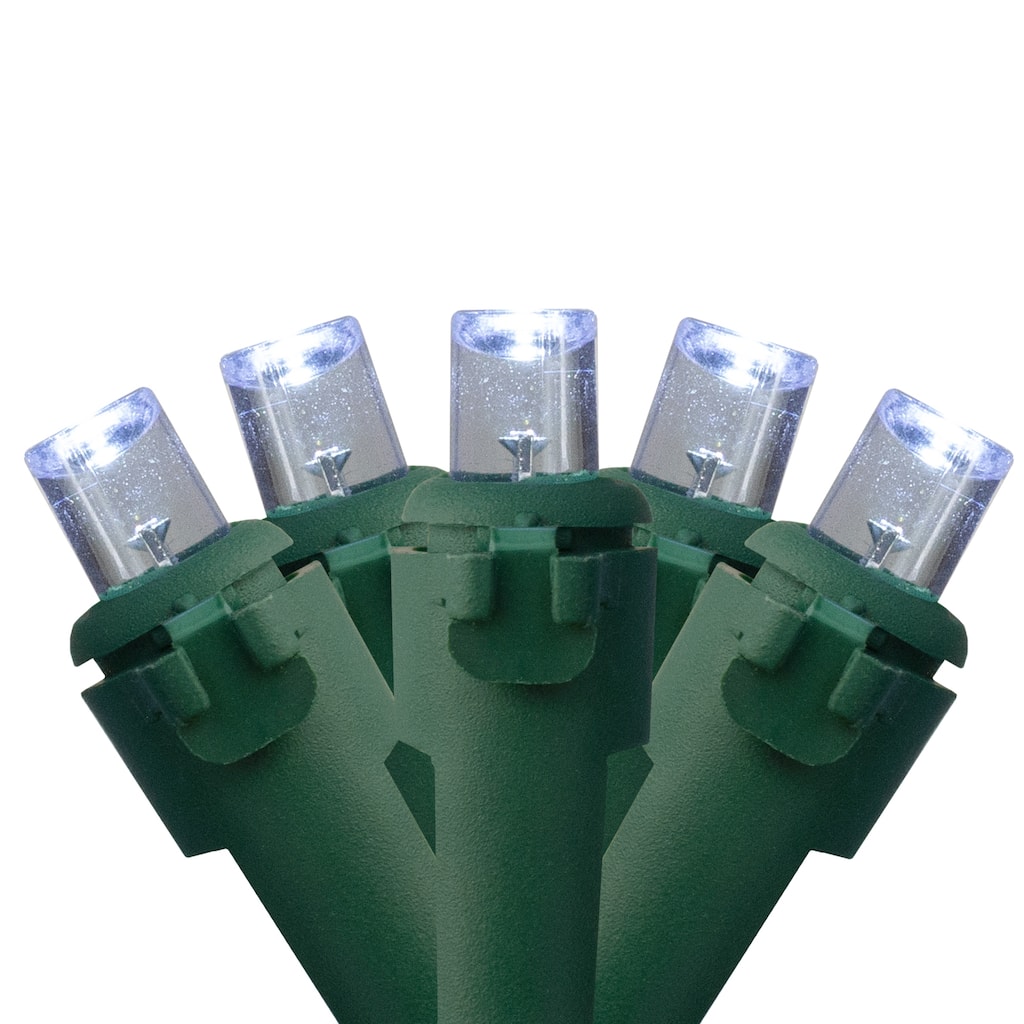 300 Pure White LED Wide Mini Christmas Lights - 74.75 ft Green Wire