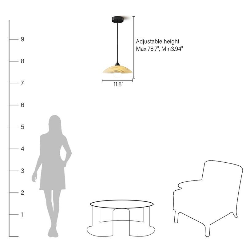 KAYLA Nordic Pendant Light Fixture - Round Alabaster Hanging Lamp with Brushed Brass Finish for Kitchen Island, Dining Room