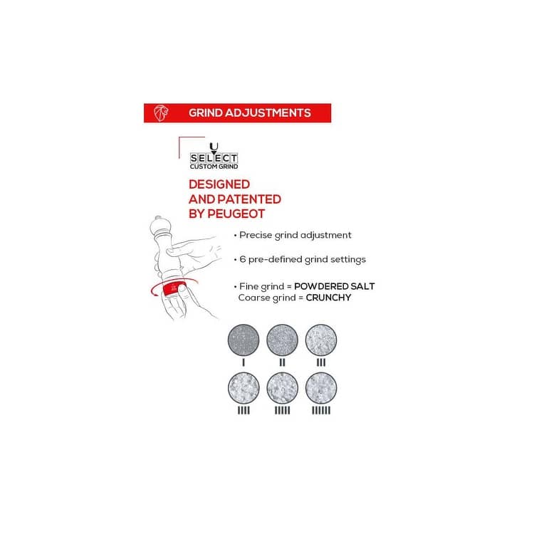 Peugeot Paris u'Select Zirlion Salt Mill, White Lacquer, 7 inch, Adjustable Grind