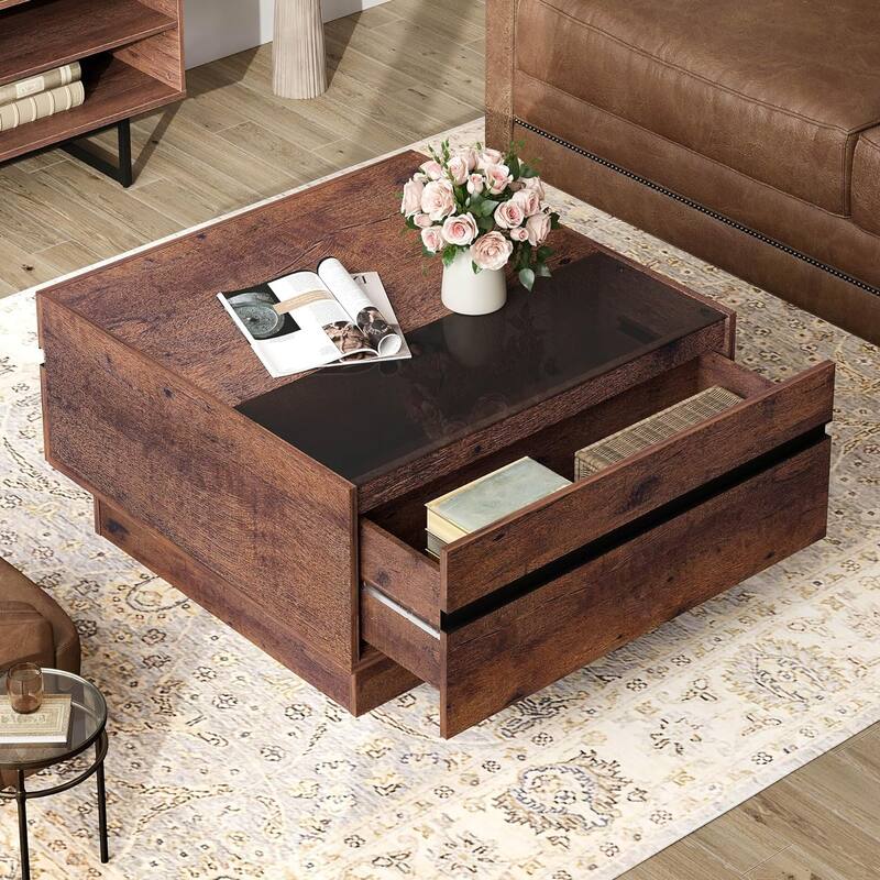 WAMPAT Living Room Table Sets of 4, 70 Inch TV Stand，1 Square Coffee Table and 2 End Table