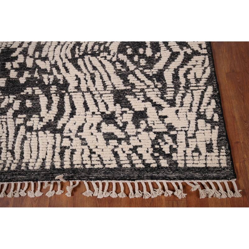 Black Ivory Moroccan Abstract Area Rug Hand-Knotted Wool Carpet - 5'0"x 8'5"