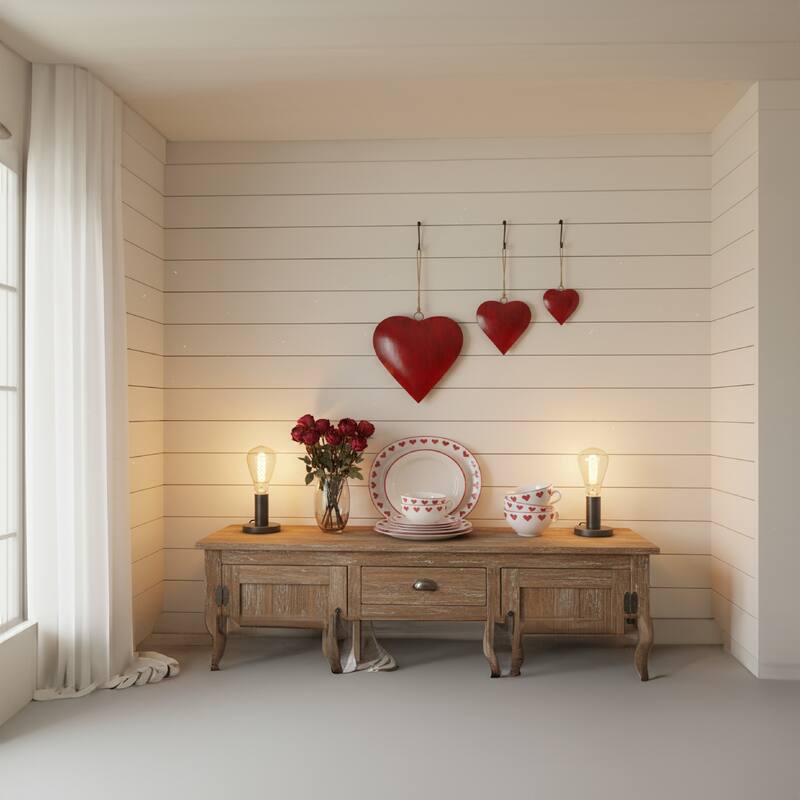 Myri Decorative Metal Heart Wall Decor Set of 3, Classic Red with Jute Hanging Rope, 12, 9.5, 7 Inches