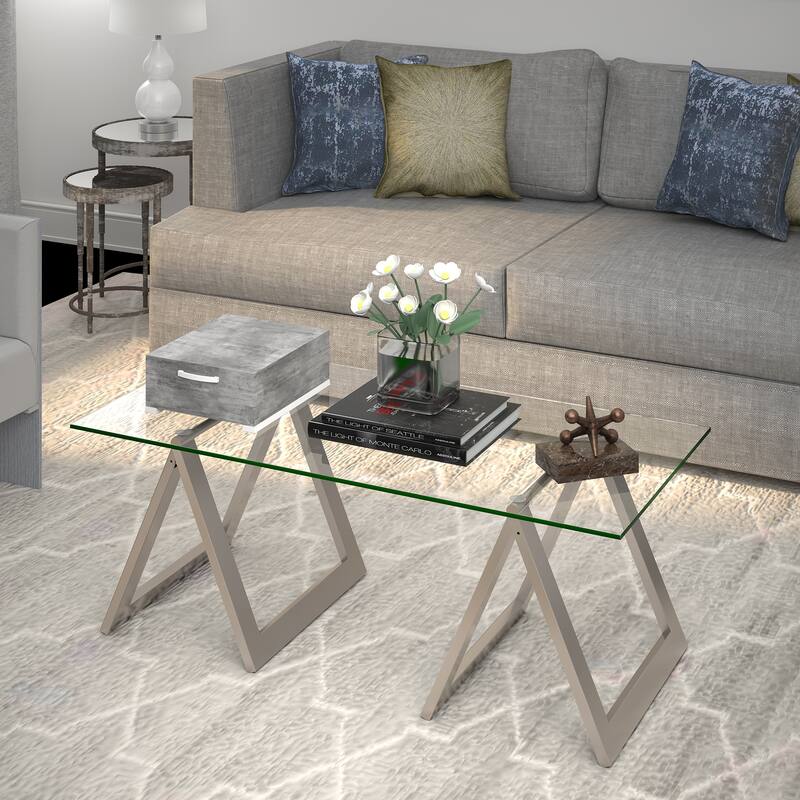 Modara Sawhorse Leg Coffee Table (Optional Finishes) - Silver