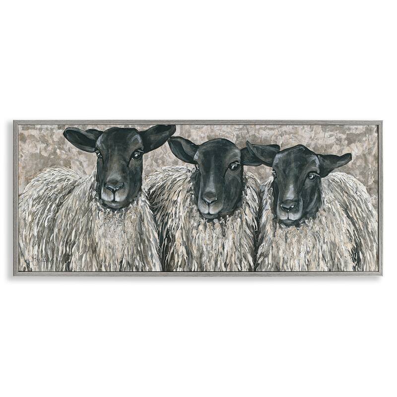 Stupell Three Sheep Trio Rural Farm Animal Portrait Framed Wall Art, Design by Hollihocks Art - 30 x 13 - Grey
