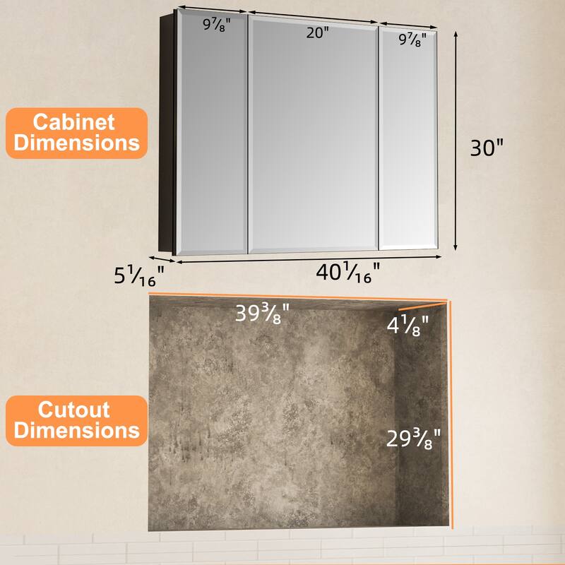 Belle Medicine Cabinet with Mirror, Adjustable Shelves, Recessed or Wall Mount