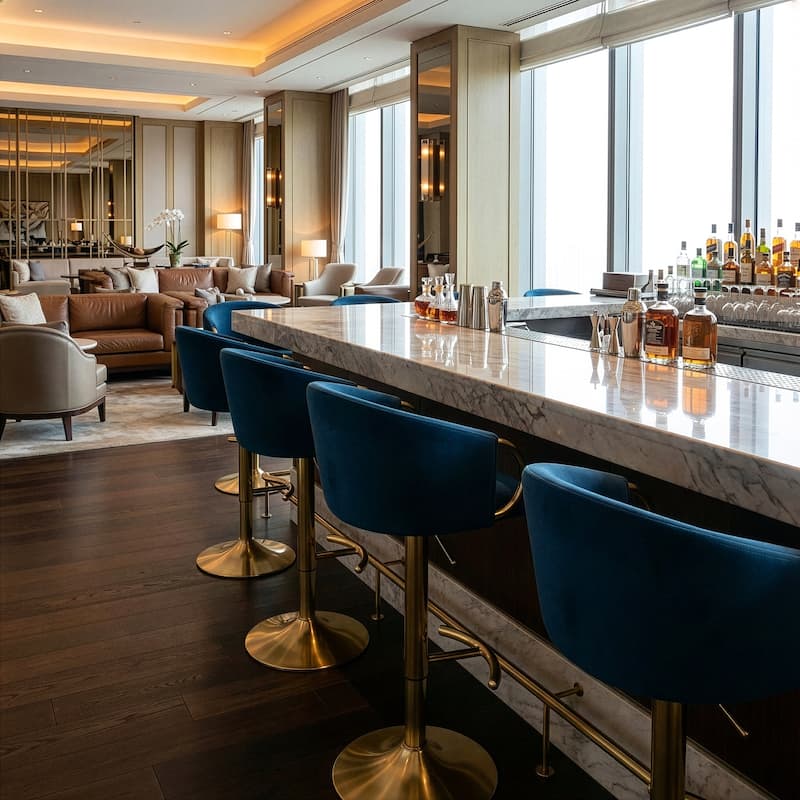 Balder Blue Velvet Fabric Bar Stool with Gold Accent Leg