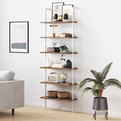 Nathan James Theo 6-Shelf Tall Bookcase, Wall Mount Bookshelf Wood with Metal Frame
