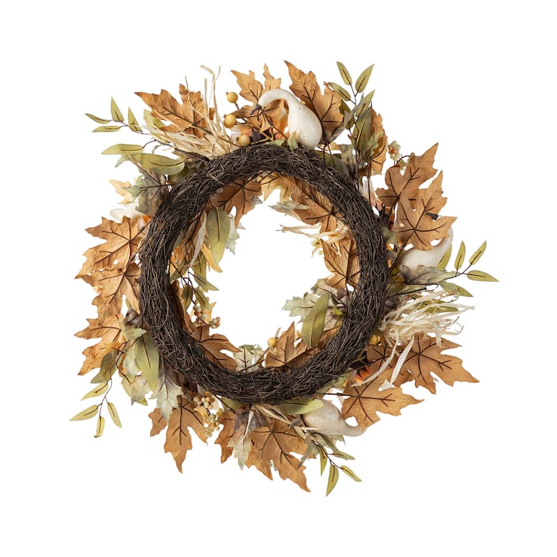 Glitzhome Fall Sunflower Pumpkin Floral Aritificial Garland or Swag Wreath with Free Hanger