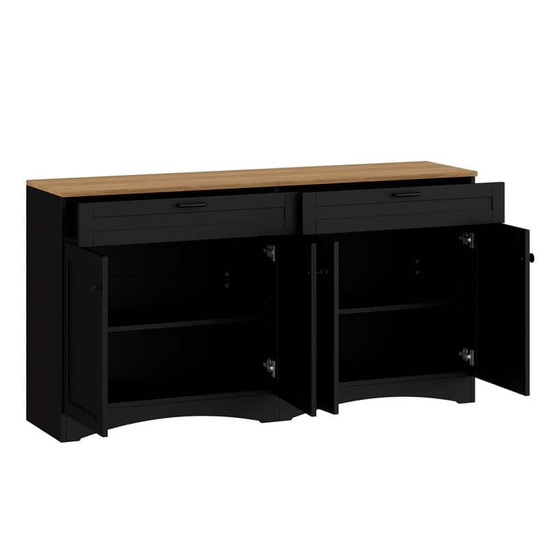 Farmhouse TV Stand 2 Drawers for TVs Up to 70",Mid-Century Buffet Cabinet with Adjustable Shelves