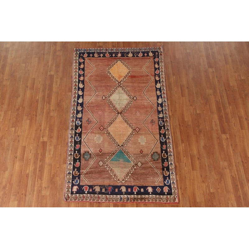 Vegetable Dye Gabbeh Qashqai Persian Antique Rug Handmade Wool Carpet - 4'2"x 7'3"
