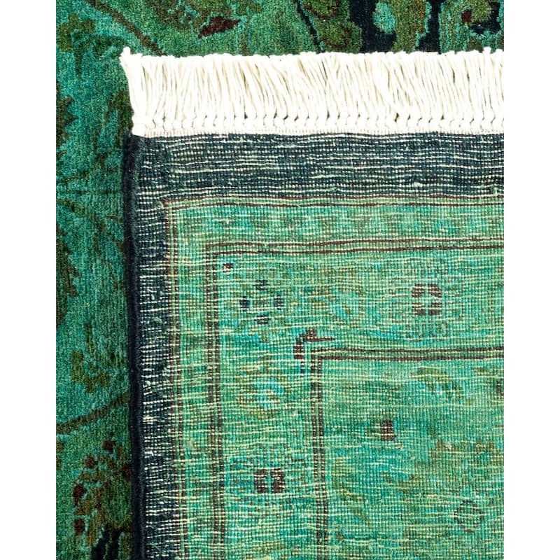 Overton Hand Knotted Wool Vintage Inspired Modern Contemporary Overdyed Green Area Rug - 6' 0" x 8' 9"