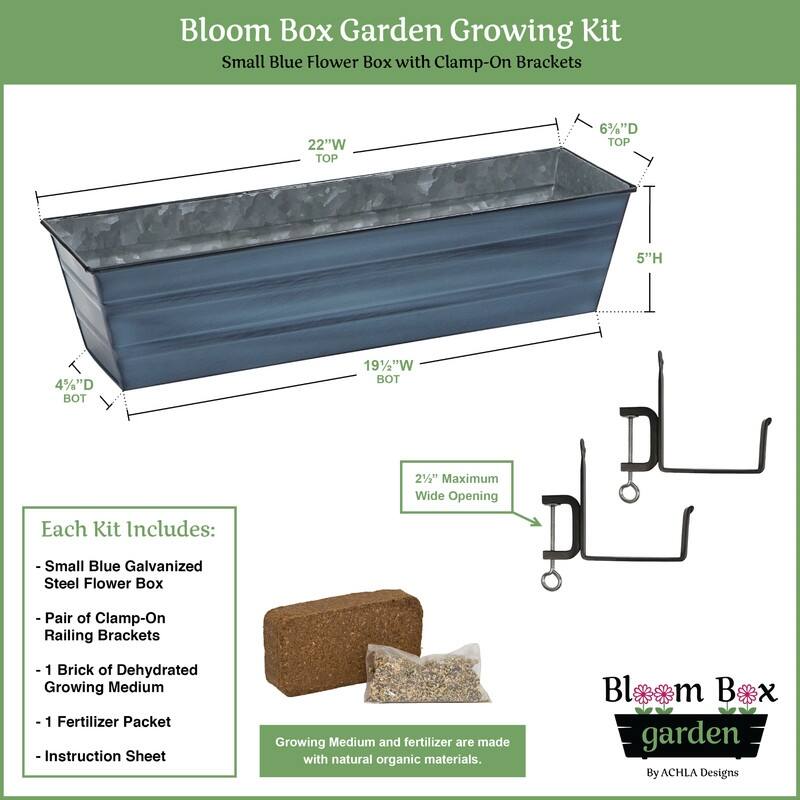 Achla Designs 22" W Galvanized Steel/Wrought Iron Bloom Box Garden Growing Kit With Clamp-On Brackets