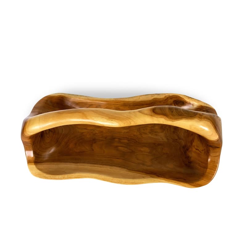 16" Wooden Handmade Fruit Decorative Bowl Centerpiece Hand Carved Decoration Handcrafted Gift Wood Rectangle Serving Bowl