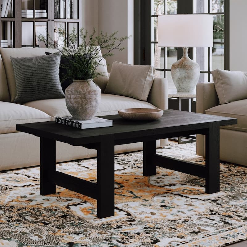 Maven Lane Angelo Rustic Rectangular Wooden Coffee Table in Aged Black