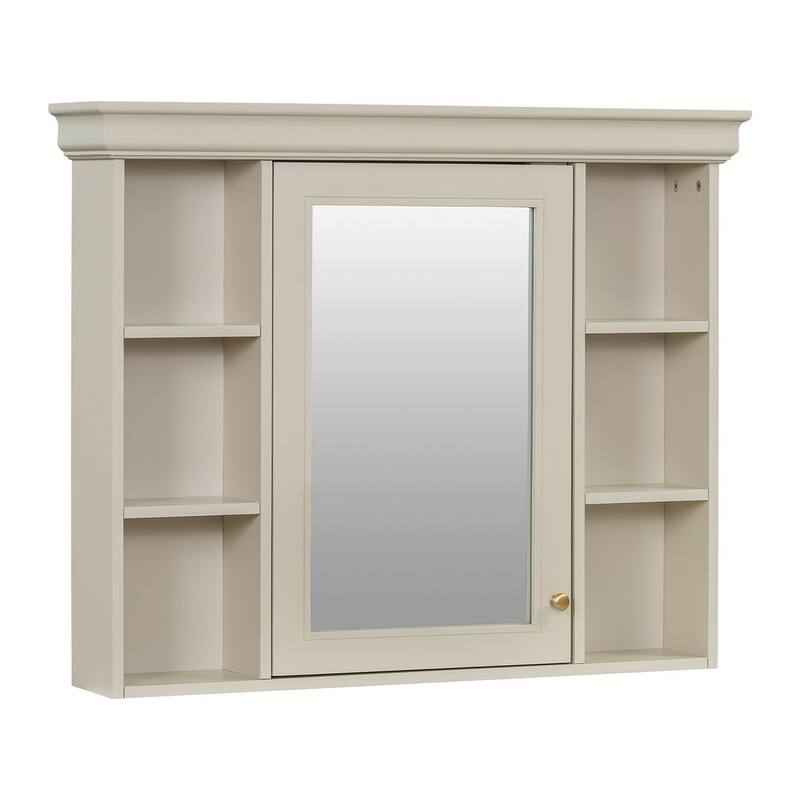 35'' Wall Mounted Bathroom Mirror Cabinet with Adjustable Shelves and Open Storage