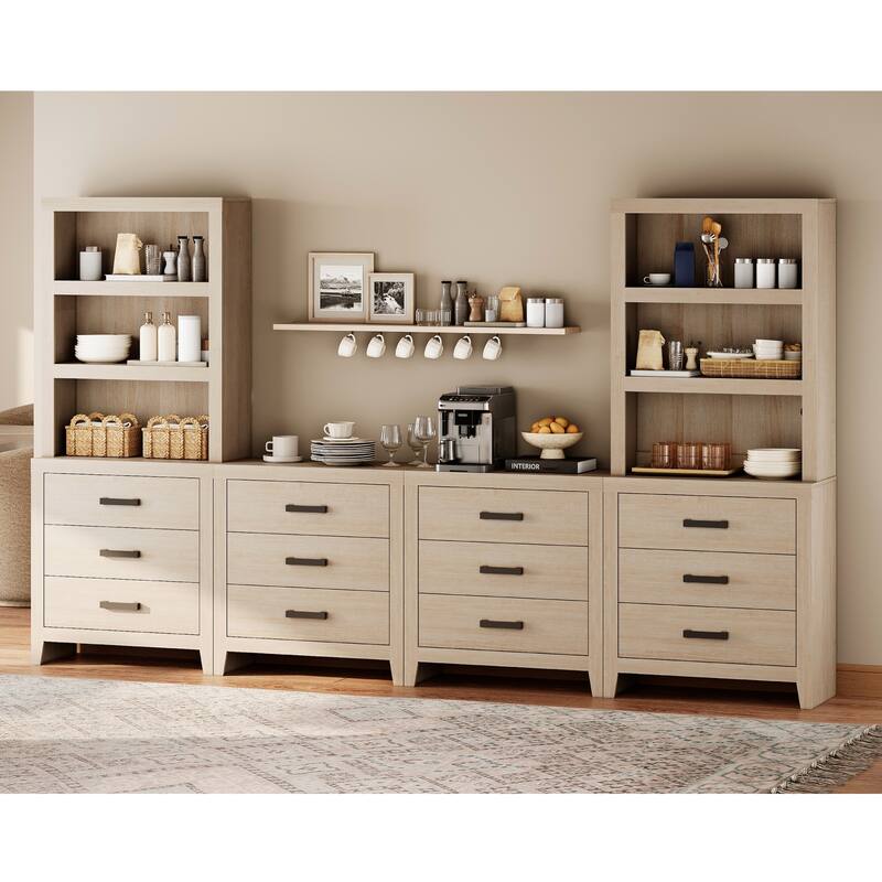 WAMPAT Farmhouse TV Stand for 75 inch TVs, Modular Media Console with Storage Drawers