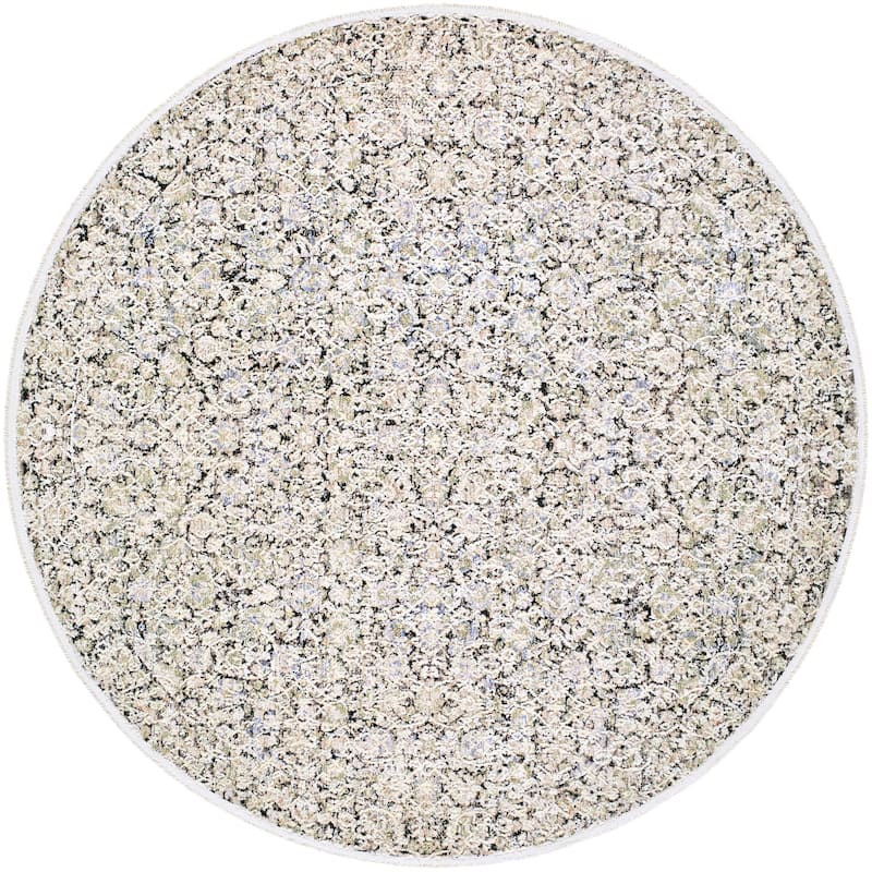 Livabliss Rivaldo Traditional Oriental Damask Area Rug - Light Olive/Cream - 7' Round