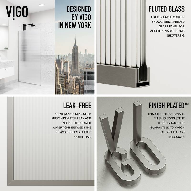 VIGO Zenith 34" W x 74" H Frameless Fixed Shower Screen