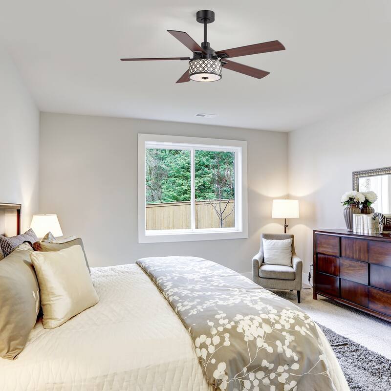 52" Reversible 5-Blade Caged Ceiling Fan with Light and Remote